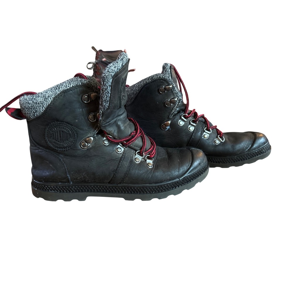 Palladium Pampa Sport Cuff Boots Womens 7 Black Leather Knit Good 95140-041-M
